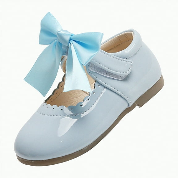 Ccpelsie Girls Dress Shoes Ballet Bow Princess Flats for Toddle Little Big Kids Mary Jane Footwear Wedding Party(Light Blue,7)