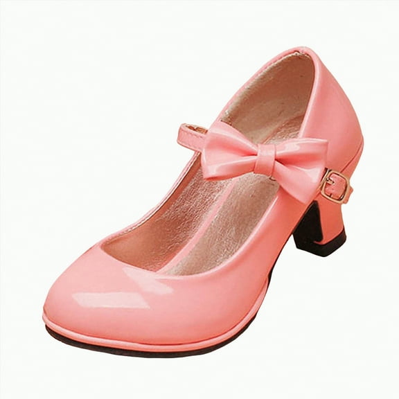 Ccpelsie Girls Dress Shoes Low Heel Princess Flats Mary Jane Flower Wedding Party Glitter Shoes for Kids Toddler(Pink,11.5)