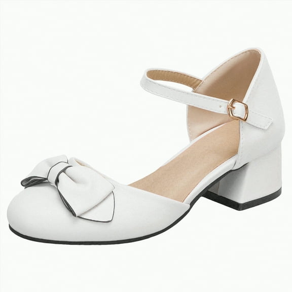 Ccpelsie Girls Dress Shoes Low Heels for Little Big Girl Mary Jane Shoes with Rhinestones Flower Girl Princess Wedding Party Shoes(White,3)