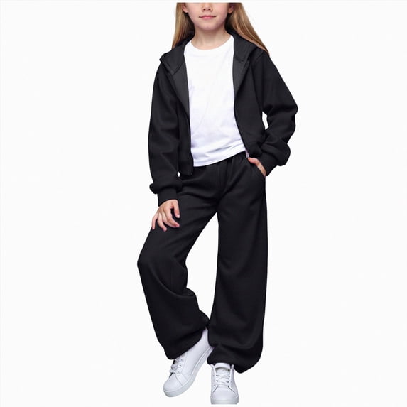 Ccpelsie Girls Fall Outfits 2 Piece Fashion Hoodie Sweatshirt and Leggings Clothings Sets 6-14Y(Black,11-12 Years)