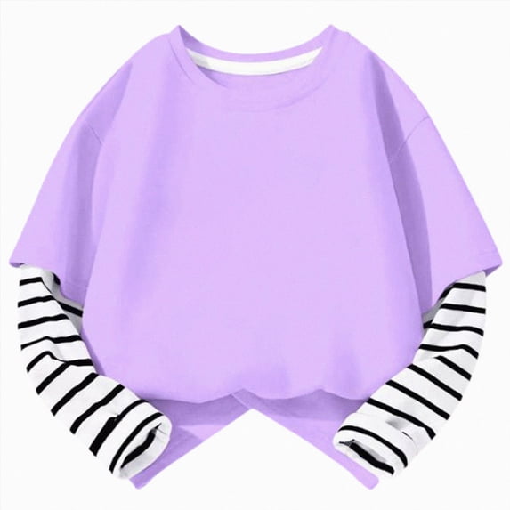Ccpelsie Girls Fall Winter Long Sleeve Shirts Kids T-Shirts Casual Classic Tee Top for Children Age 3-14 Years Purple,2-3 Years