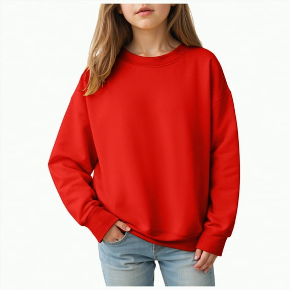 Ccpelsie Girls Fashion Sweatshirt Fleece Pullover Long Sleeve Fall & Winter Top for Toddler Kids(Red,1-2 Years)