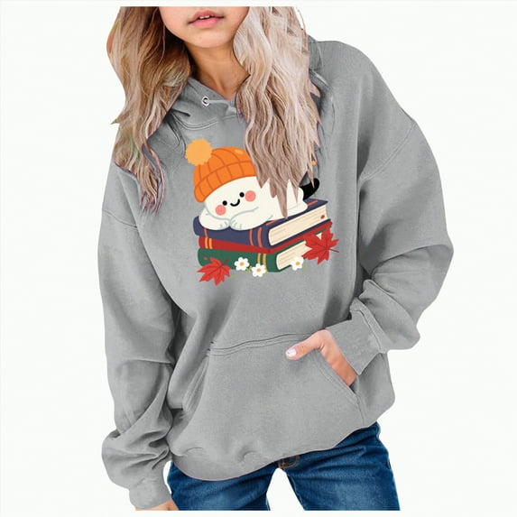 Ccpelsie Girls Hoodies - Soft Fleece Basic Pullover Hoodies Sweatshirt for Girls - Casual Outwear Tops(Grey,13-14 Years)
