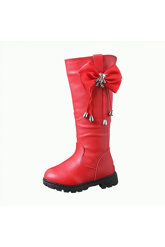 Girls Knee High Boots Fall Boots Winter Snow Tall Boot Dress Shoes For Toddler Little Kid Big Kid(Red,1.5)