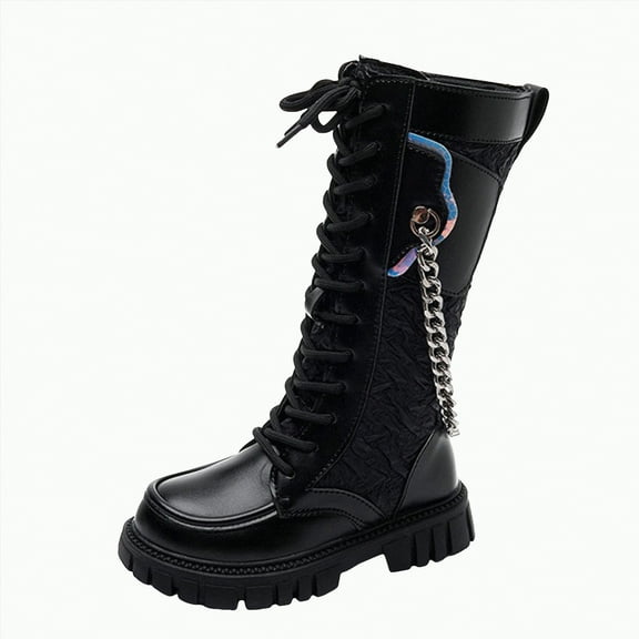 Ccpelsie Girls Knee High Boots Fashion Side Zipper Tall Boots for Toddler Little Kid Big Kid(Black,12.5)