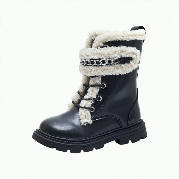 Ccpelsie Girls Knee High Boots with Side Zipper Lace-up Sparkly Riding Shoes for Kids Party Christmas Holiday(Black,8.5)