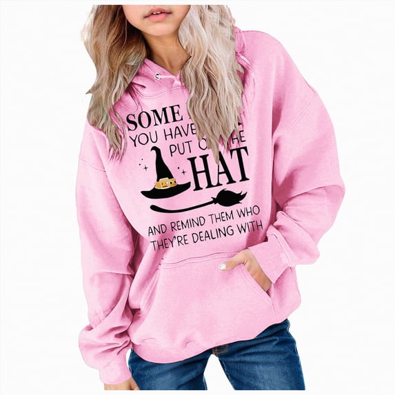 Ccpelsie Girls Long Sleeve Hooded Sweatshirt Oversized Graphic Hoodies Cute Pullovers Tops(Pink,6-7 Years)
