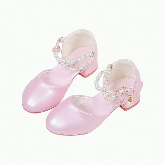 Ccpelsie Girls Mary Jane Low Heel Princess Flower Wedding Party Pump Dress Shoes for Toddler Kids(Red,10.5)