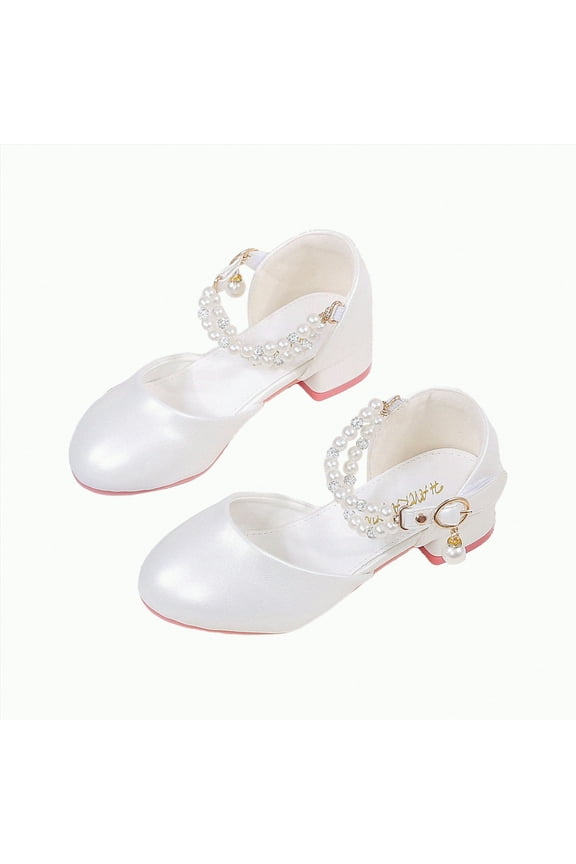 Girls Mary Jane Low Heel Princess Flower Wedding Party Pump Dress Shoes for Toddler Kids(White,12)