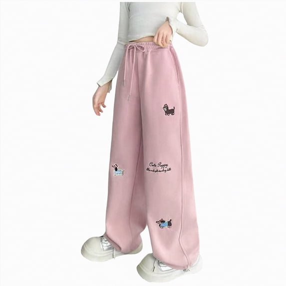 Ccpelsie Girls Oversized Sweatpants Wide Leg Loose Fit Lounge Pants High Waisted Elastic Drawstring Comfortable Casual Joggers(Pink,4-5 Years)