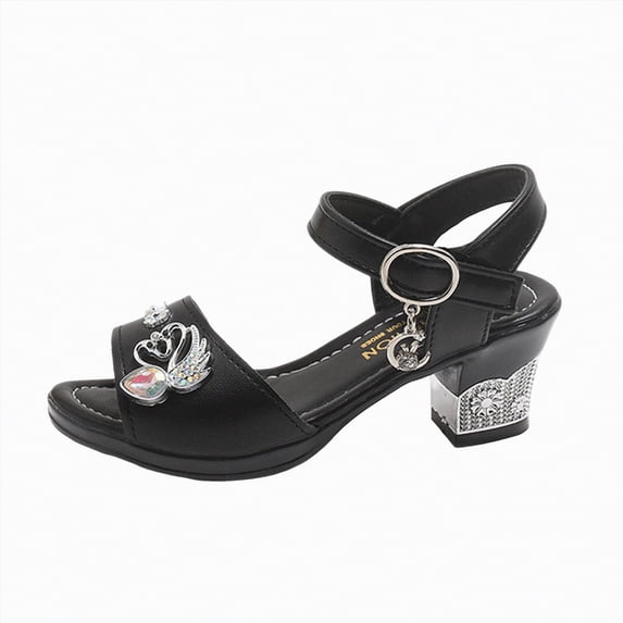 Ccpelsie Girls Sandals Strappy Open Toe Outdoor Flats with Hook and Loop Kid Summer Shoes for Girls(Black,4)