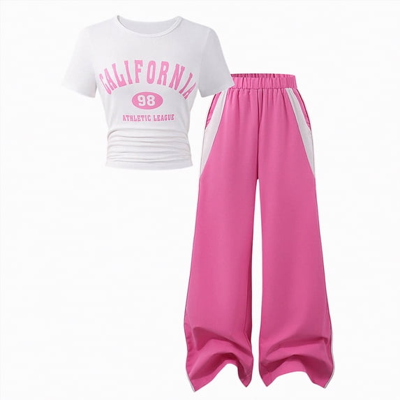 Ccpelsie Girls Shorts Set 2‑Piece Ribbed Knit Summer Outfit Short Sleeve Top & Elastic Waist Shorts Casual Playwear(Pink,10-11 Years)