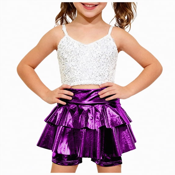 Ccpelsie Girls Shorts Summer Girls Running Shorts with Pockets Drawstring Kids Gym Workout Sports Shorts(Purple,6-7 Years)
