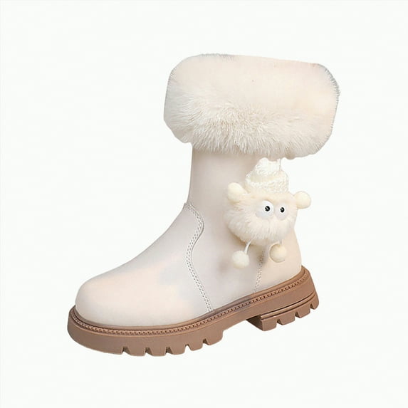 Ccpelsie Girls Side Zipper Mid Calf Riding Winter Boots (Toddler/Little Kid/Big Kid)(White,12)