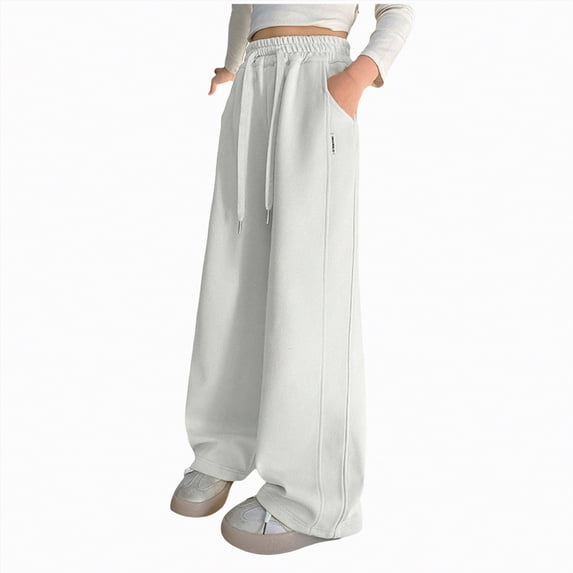Ccpelsie Girls Spring Casual Lounge Pants Wide Leg Loose Fit Sweatpants Elastic Waist Drawstring Joggers for Home Comfort(A01-Light Gray,6-7 Years)