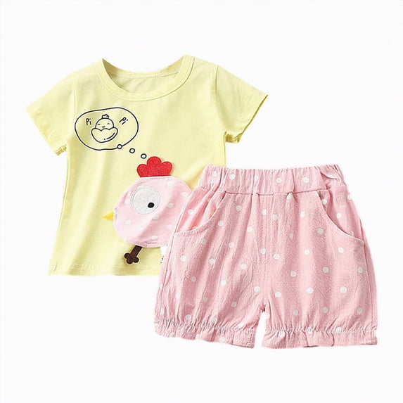 Ccpelsie Girls Summer Clothes Set Teen Hawaiian Shorts Outfit for Toddler Kids Vacation Casual Wear(Yellow,4-5 Years)