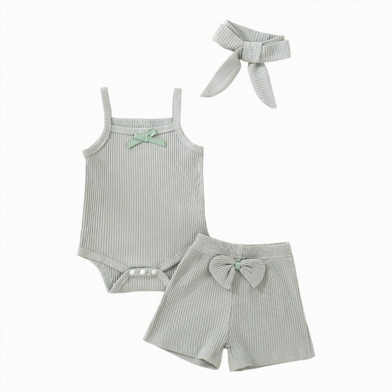 Ccpelsie Girls Summer Clothing Sets Ruffle Tank Tops and Shorts Cute 2 Piece Outfits 3-10 Years(Green,3-6 Months)
