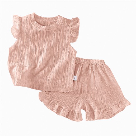 Ccpelsie Girls Summer Outfits Cute Sleeveless Top High Waisted Short Sets with Pockets Toddler Girl Clothes Pink,1-2 Years