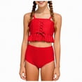 thumbnail image 1 of Ccpelsie Girls Summer Swimsuit Color Block Tankini Ruched Swimwear Set Two Piece Beach Bathing Suit(Red,13-14 Years), 1 of 3
