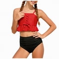 thumbnail image 1 of Ccpelsie Girls Summer Swimsuit Color Block Tankini Ruched Swimwear Set Two Piece Beach Bathing Suit(Watermelon Red,7-8 Years), 1 of 3