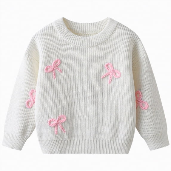 Ccpelsie Girls Sweaters Cotton Soft Knit Sweater Long Sleeve Crew Neck Kids Pullover Sweater for Toddlers(White,7-8 Years)
