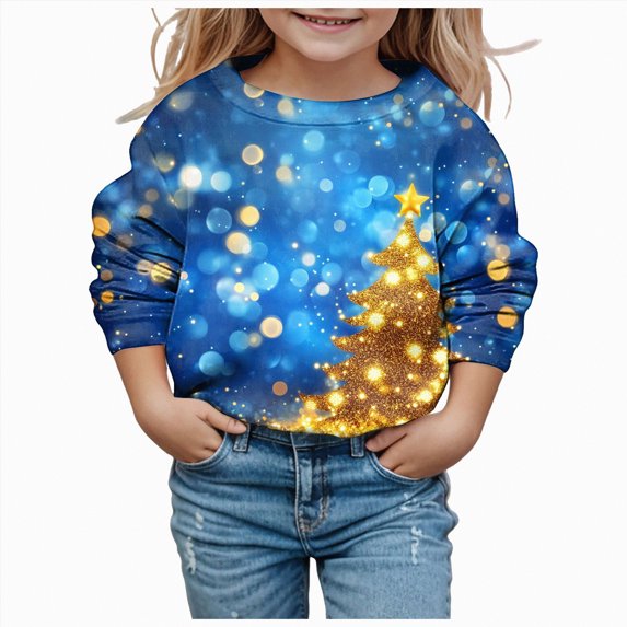 Ccpelsie Girls Sweatshirts Fashion Graphic Pullover Long Sleeve Crewneck Shirt Cute Cartoon Casual Clothes for Girls(Sky Blue,10-11 Years)