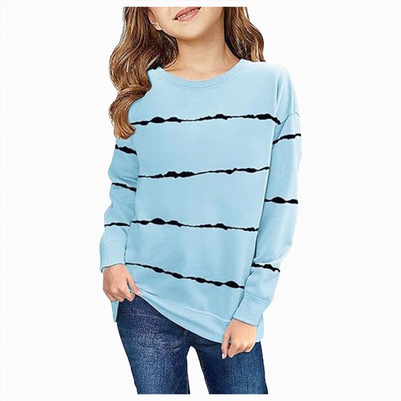 Ccpelsie Girls Sweatshirts Kids Casual Long Sleeve Pullover Shirts Tops for Toddler Kids(Light Blue,5-6 Years)