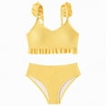 thumbnail image 1 of Ccpelsie Girls Swimsuit Kids Cut Out Swimwear 2 Piece Solid Color Tankini for Girls Bathing Suit(Yellow,13-14 Years), 1 of 6