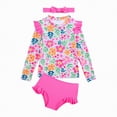 thumbnail image 1 of Ccpelsie Girls Swimsuit V Neck Bikini Set Color Block with Cover Up 2Pcs Bathing Suits for Summer(Hot Pink,3-4 Years), 1 of 1