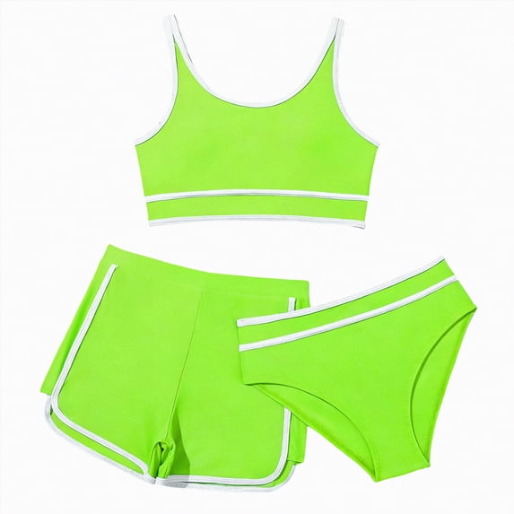 Ccpelsie Girls Swimsuits Two Piece Tankini Multicolor Bathing Suits with Boyshort Summer Beach Swimwear Set(Green,9-10 Years)
