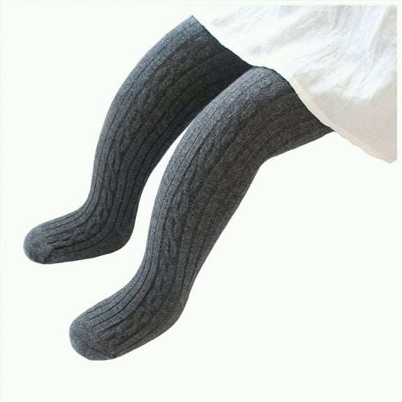 Ccpelsie Girls Tights Toddler Cable Knit Cotton Footed Girls' Leggings for Little/Big Kids(Dark Gray,12-24 Months)