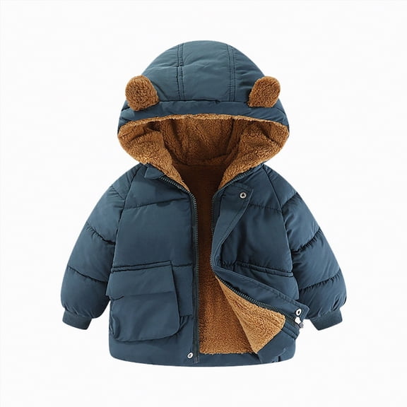 Ccpelsie Girls' Warm Comfortable Hooded Winter Puffer Coat with Full Length Zipper for Toddler/Little/Big Kids(Blue,1-2 Years)