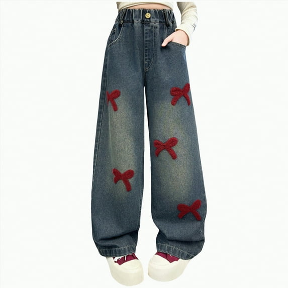 Ccpelsie Girls Wide Leg Barrel Jeans Kids Fashion Elastic Waist Baggy Denim Pants with Pockets(Black,11-12 Years)