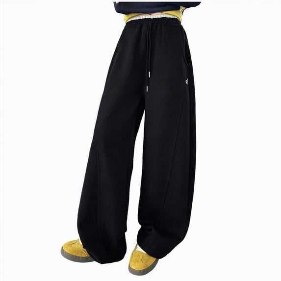 Ccpelsie Girls Wide Leg Jogger Pants Loose Fit Casual Lounge Sweatpants Elastic Waist Drawstring Comfortable Pants for Everyday(Black,5-6 Years)