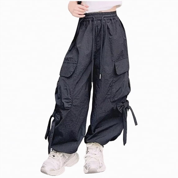 Ccpelsie Girls Wide Leg Sweatpants Drawstring High Waist Baggy Pants Cute Print Sweatpants with Pockets for Teen 5-14Y(Black,15-16 Years)