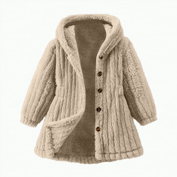 Ccpelsie Girls' and Boys' Winter Coat Zip Up Warm Plush Jacket for Toddler Big Kid Little Kid(Beige,4-5 Years)