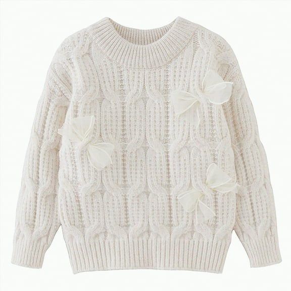 Ccpelsie Girls and Toddlers' Modern Wide-Neck Pullover Sweater Knit Sweater Spring Fall Casual Kids Outwear(White,4-5 Years)