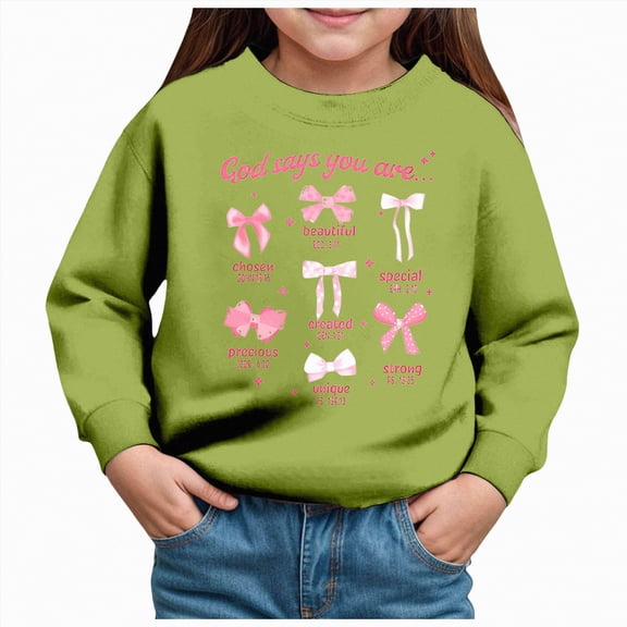 Ccpelsie Girls and Toddlers' Regular Fit Crew Neck Sweatshirt Pullover Fall Winter Top for Kids(Green,5Y)