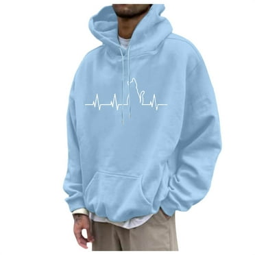 Ccpelsie Hooded Sweatshirts for Men Hoodies Color Block Patchwork Blend Fleece Pullover Kanga Pocket Sweatshirts Light Blue,S