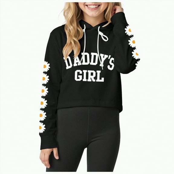 Ccpelsie Hoodies for Girl Cropped Sweatshirts Fall Fashion Outfits Y2k Fleece Toddler Girls Clothes(Black,7-8 Y)