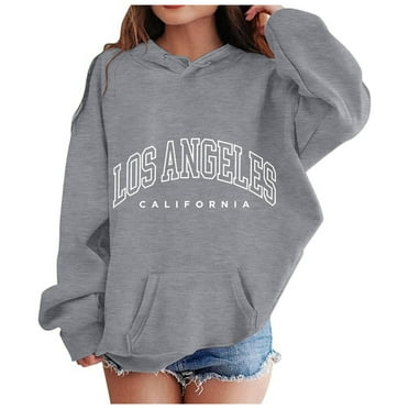 Ccpelsie Hoodies for Teen Girls Hoodie Oversized Letter Print Long Sleeve Sweatshirt Preppy Fall Pullover with Pocket(Z2-Light Gray,90)