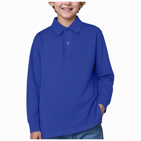 Ccpelsie Kids Athletic Long Sleeve Polo Shirt Lightweight Performance Top for Jogging Hiking and Outdoor Play(A01-Blue,3-4 Years)