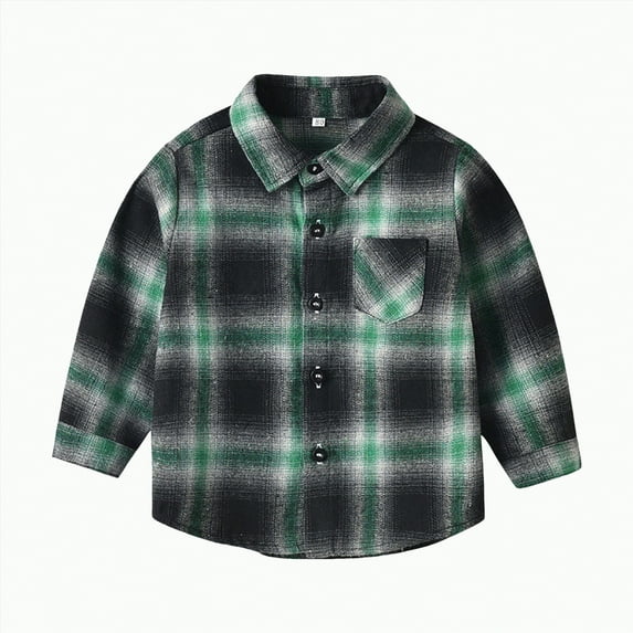 Ccpelsie Kids Classic Plaid Long Sleeve Shirt Comfortable Casual Button Down Checked with Chest Pocket for Big/Little Boys or Girls(Green,6-12 Months)