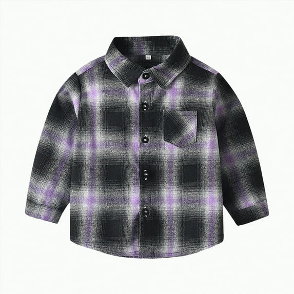 Ccpelsie Kids Classic Plaid Long Sleeve Shirt Comfortable Casual Button Down Checked with Chest Pocket for Big/Little Boys or Girls(Purple,12-18 Months)