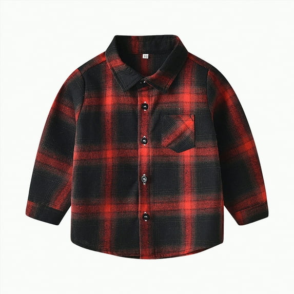 Ccpelsie Kids Classic Plaid Long Sleeve Shirt Comfortable Casual Button Down Checked with Chest Pocket for Big/Little Boys or Girls(Red,6-12 Months)