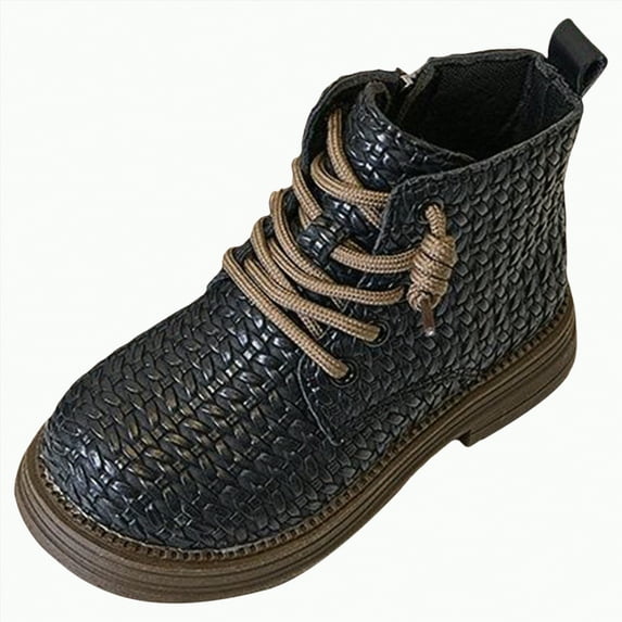 Ccpelsie Kids Comfortable Slip on Lug Sole Boots Girls Ankle Boots for Big/Little Kids Toddler Walking Shoes(Black,11)