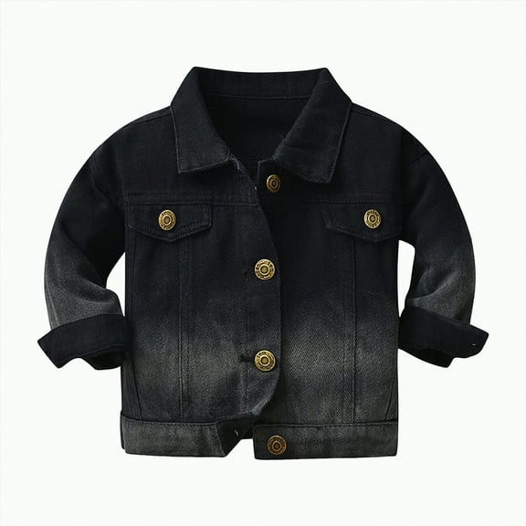 Ccpelsie Kids Denim Jacket Girls Boys Jean Jacket Long Sleeve Jacket Clothes for Toddlers Big/Little Kids(Black,5-6 Years)