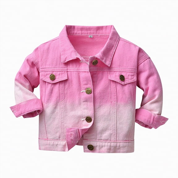 Ccpelsie Girl's Boy's Fashion Denim Jacket Button Down Collared Long Sleeve Jeans Jackets Y2K Outerwear for Toddler Kids(Pink,11-12 Years)