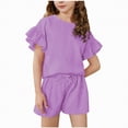 thumbnail image 1 of Ccpelsie Kids Girl Clothes Print Sleeveless Top and Shorts Baby Girl Summer Outfits Short Set for Toddler(Purple,10-11 Years), 1 of 6