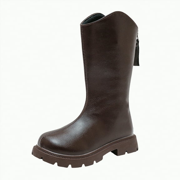 Ccpelsie Kids Girls Knee High Boots Tall Riding Boots High Heel Fall Winter Zipper Dress Shoes(Brown,10)